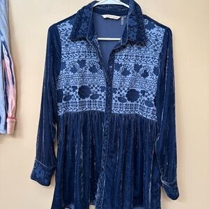 Soft Surroundings Navy Velvet Embroidered Tunic Top